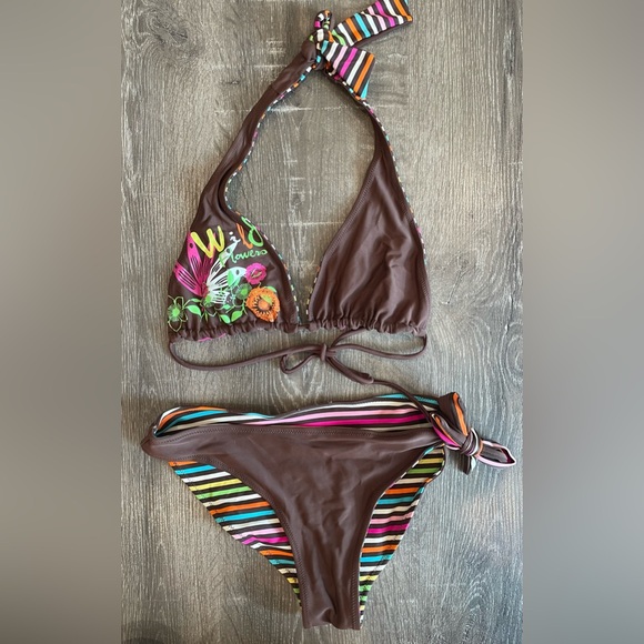Striped Reversible Multicolor Bikini Set - Picture 2 of 4